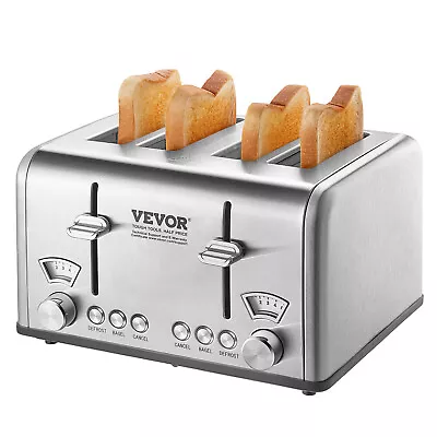 VEVOR 4 Slice Stainless Steel Toaster Reheat Cancel Defrost 6 Browning Levels • $49.99