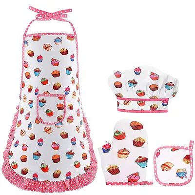  Kid Apron Cooking Boys Kids Hat Suits For Children Kitchen Toddler Cake Suite • £10.99