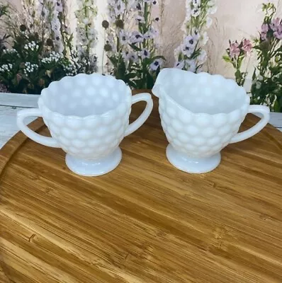 Vintage Hobnail Milk Glass Sugar Bowl And Creamer Pitcher • $10.50