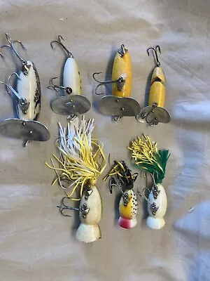 7 Ea Vintage  Fred Arbogast Fishing Lure Lot  Jiiterbugs &Hula Popper Lures • $9.90