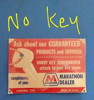 Vintage Marathon Gas Dealer Giveaway Key Screwdriver NO KEY ! CARD ONLY  • $19.99