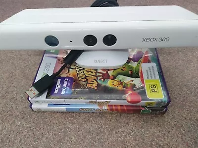 Microsoft Xbox 360 Kinect Sensor Camera 1414 White & 2 Games Tested & Working • $28