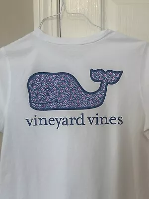 Vineyard Vines Women's Spring Flower Fill Whale S/S Pocket White T-Shirt XL • $37.59