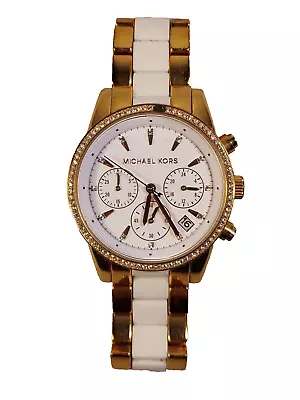 Michael Kors Womens Watch Ritz MK-6324 Gold White MK6324 New Battery Runs Well • $34.88