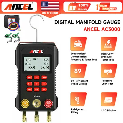 Digital Manifold Gauge Meter Leak Test Air Conditioner Refrigerant ANCEL AC3000 • $125.99