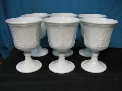 6 Indiana Colony Harvest Grape White Milk Glass Footed Tumblers Goblets 5.5  • $15.99