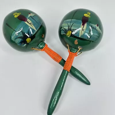 Maracas Hand Painted Mexican Gourd Shakers Music Rattles Mexico Set Of 2 Vintage • $19.79