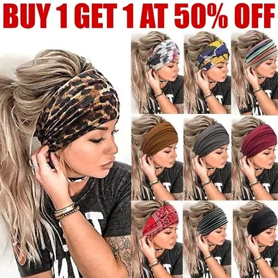 Running Soft Extra Wide Hairband Stretchy Yoga Headband Elastic Turban Head Wrap • $10.99