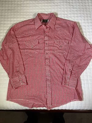 Vintage Dickson Jenkins Red Gingham Western Shirt Red Pearl Snap L/XL 17-34 • $15