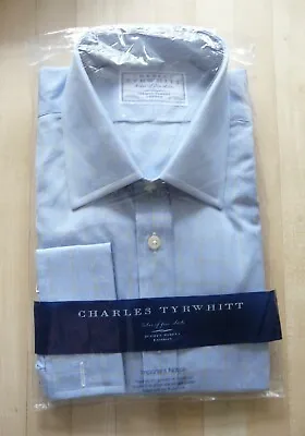 CHARLES TYRWHITT Pale Blue Check Pure Cotton Formal Dress Shirt  Size 17  / 35  • £19.99