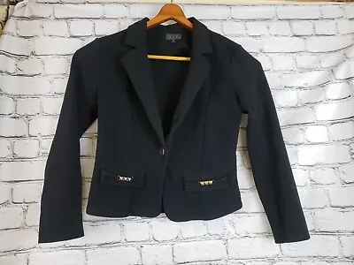 OLM Basic Womens Black Blazer Coat Jacket Long Sleeve Size M Gold Accents • £16.40
