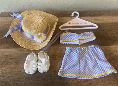 American Girl Doll Emily’s Two-Piece Swimsuit Sun Hat Sandals Hanger Retired • $68