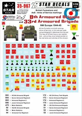 Star Decals 35-967 British 8th & 33rd Armoured Brigade. Formations  SCALE 1/35 • £8.99