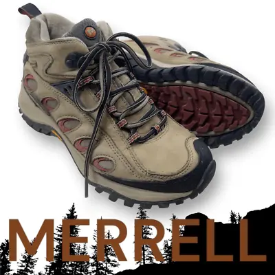 Merrell Women's Radius Mid Vibram Waterproof Hiking Trail Shoes Brown Size 8.5 • $65