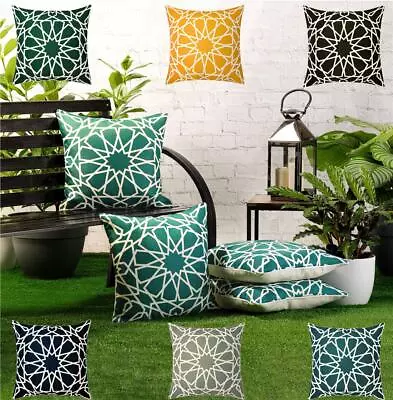 4 Pack Waterproof Garden Cushion Covers Geometric Design 18 Inch 45 Cm Square • £19.99