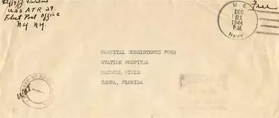 USS ATR-29 21 Dec 1944 Locy Type 2z To Hospital Subsistence Fund Macdill Field • $3.50