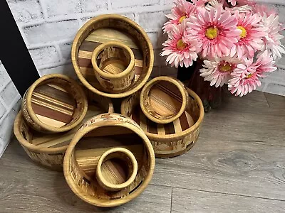 Vintage Mosaic Teakwood Decorative Bowl Set 8 Pieces • $70