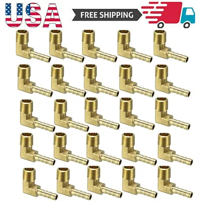 (25 Pieces) 1/4 HOSE BARB ELBOW X 1/4 MALE NPT Brass Pipe Fitting Gas Fuel Water • $29.98