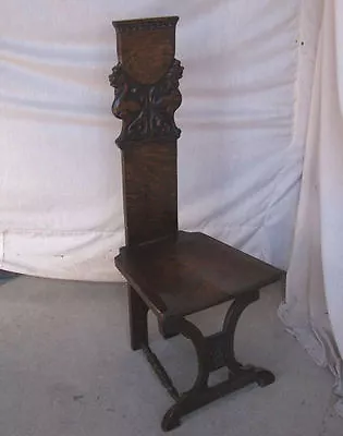 Antique Oak Tall Single Chair With Lions Carving In Back • $750