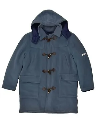 VINTAGE Mens Loose Fit Hooded Duffle Jacket UK 38 Medium Blue Wool AX11 • $47.99