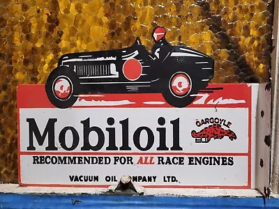 Vintage Mobil Porcelain Sign Flange Racing Car Automobile Motor Oil Gargoyle 17  • $399.46