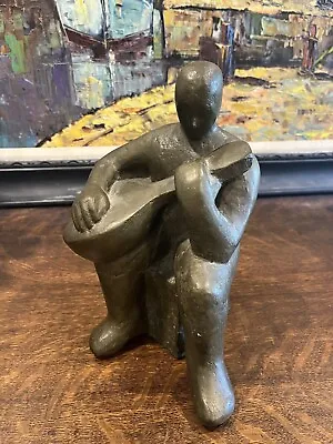Rare Antique Man Playing Ukulele Heavy 10lb Solid Bronze Art Statue Sculpture 9” • $475