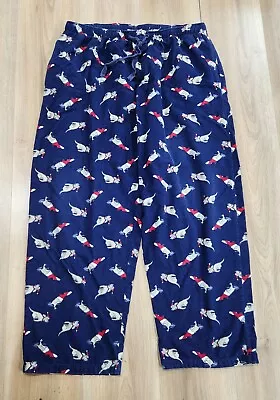 Varsity Sleepwear Mens Pajama Bottoms Sz XL Blue W/Dog Wearing Santa Hat • $7.50