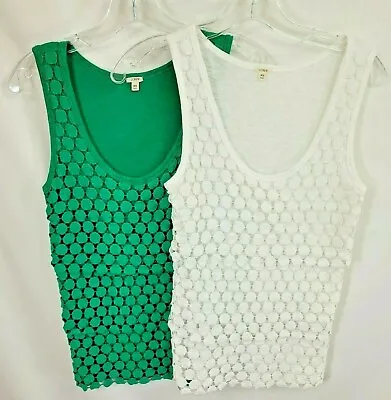 Lot Of 2 J Crew XS Cotton Tank Tops White Green • $29.53