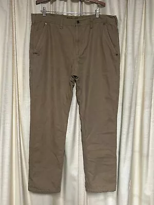 Eddie Bauer Mens Work Pants Fleece Lined Canvas Beige Size 40x32 100% Cotton EUC • $19.49