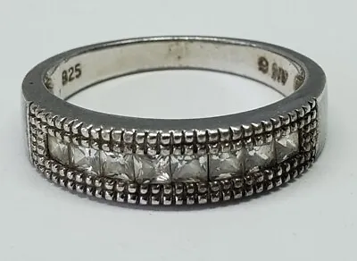 Sterling Silver Channel Set Square CZ Milgrain Half Eternity Band Ring Sz 9 • $16.20