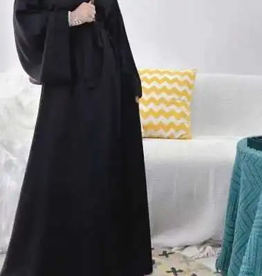 Stylish Womens Ladies Plain Satin Abaya With Pockets Belt Tie 50 52 54 56 & 58 • £24.99