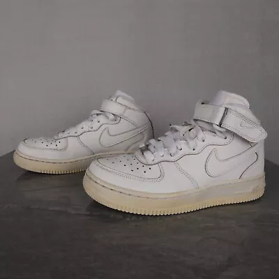 Junior Nike Air Force 1 Mid White Casual Sports Trainers UK 5 Lace Up Shoes • £15.95