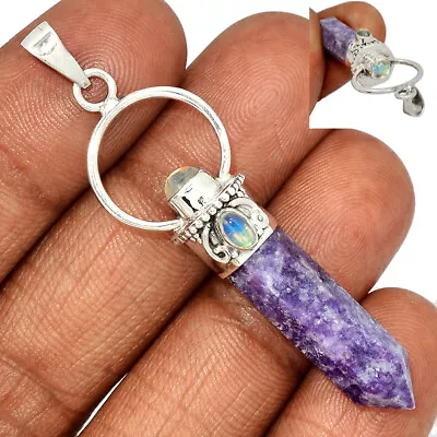 Natural Purple Lepidolite & Moonstone UO3 Silver Pendant Jewelry CP41874 • $16
