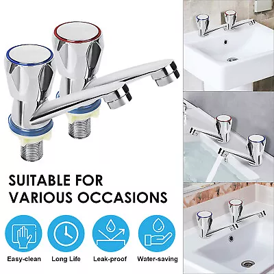£9.09 • Buy Pair Bathroom Sink Tap Mixer Victorian Chrome Brass Cross Lever Wash Basin Taps