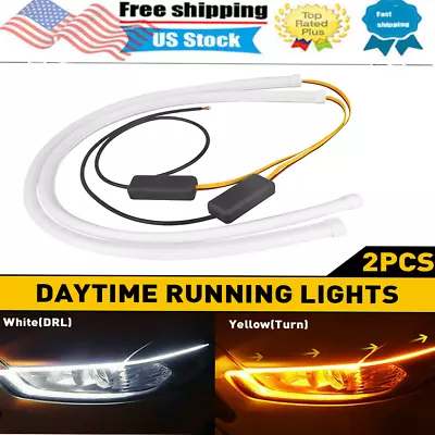 Slim Sequential Flexible LED DRL Turn Signal Strip Headlight White Amber 60cm US • $15.99