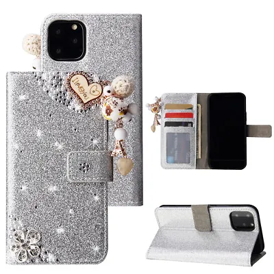 Case For Samsung S24 Ultra S23 Bling Leather Glitter Heart Wallet Stand Cover • $16.45