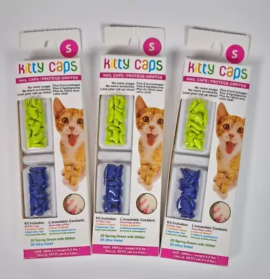 Kitty Caps Nail Caps Green & Violet Size Small (6-8 Lbs) 40 Ct  LOT OF 3 • $34.16
