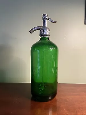 Seltzer Bottle Vintage Green Glass L. Woodbourn NY 26oz Antique  • $75