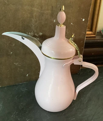 $21.49 • Buy Pink Enamel Silver Plated  SAUDI ARABIA  PITCHER COFFEE/TEA POT (11” TALL)