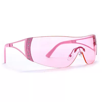 Women's Hot Pink Gradient Tint Lens Wrap Around Futuristic Y2K Shield Sunglasses • $9.99