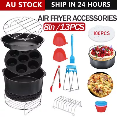 8 In Air Fryer Accessories Frying Cage Dish Baking Pan Rack Pizza Tray Pot AU • $30.90