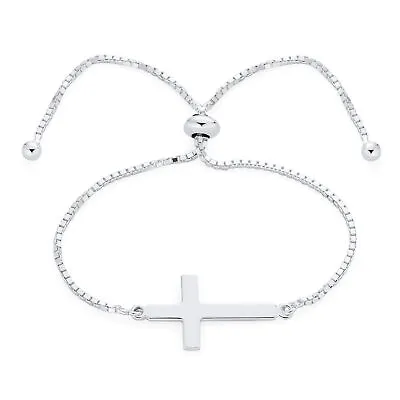 Simple Religious Horizonal Sideways Cross Bracelet .925Sterling Silver • $44.99