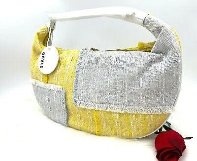 $169.99 • Buy AUTH NWT Staud Sasha Bicolor Tweed Patchwork Shoulder Bag In Lemon
