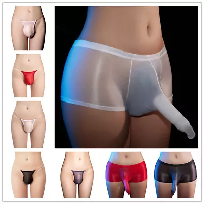 UK Men's Sissy Panties Silk Underwear Bulge Pouch Thong Transparent Boxershorts • £5.51