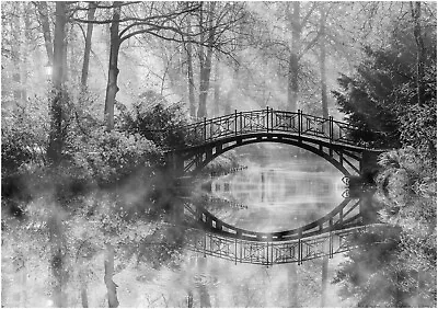 Black And White Bridge Forest Water Large Wall Art Framed Canvas Picture 20x30  • £20