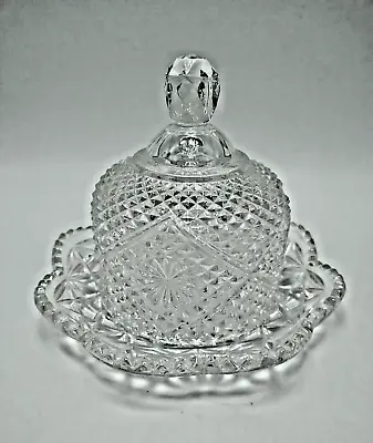 Vintage Avon Pressed Clear Glass Covered Cheese Butter Dish Plate Starburst • $22