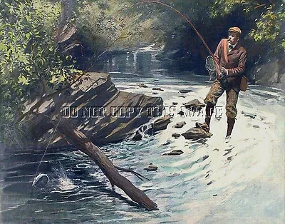 Antique 8x10 A. B. Frost Photograph Reprint # 2 Showing Trout Fly Fishing • $11.99