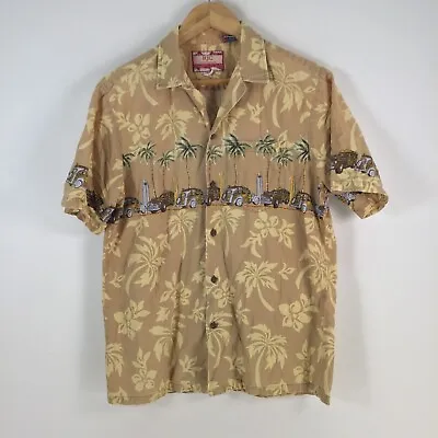 VINTAGE RJC Hawaii Mens Button Up Shirt Size M Beige Floral Short Sleeve 076144 • $39.95