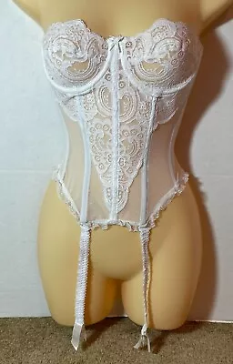 Vtg Victoria’s Secret Lace Sheer Mesh Corset Bra Garter Merry Widow 32 XS Bridal • $74.99