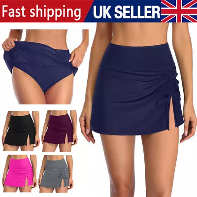 High Waist Swim Shorts Skirt Ruched Bikini Bottom Brief Beach Shorts Dress Women • £3.49